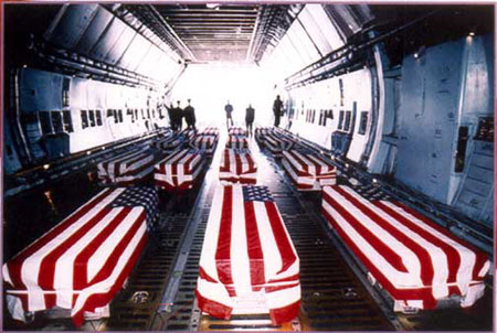 Flag-draped coffins of U.S. Service Men